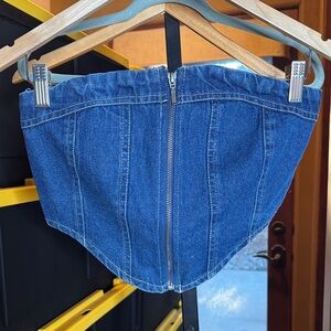 Vintage Lone Star Blue Indigo Wash Denim Smocked Corset Tube Top Size Small